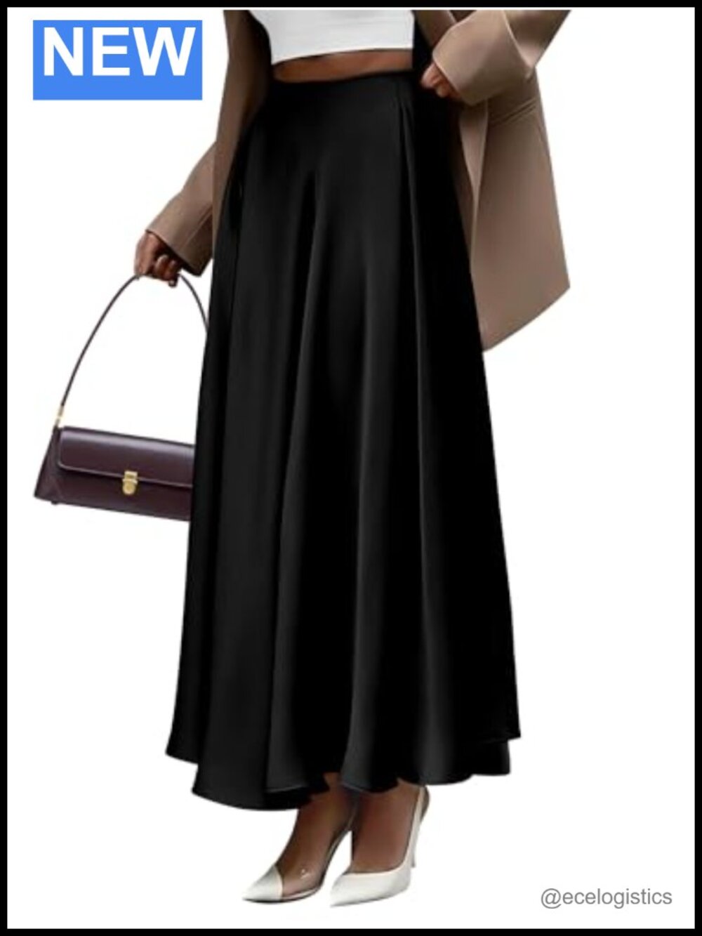 Satin Maxi Skirts for Women High Waisted A-Line Pleated